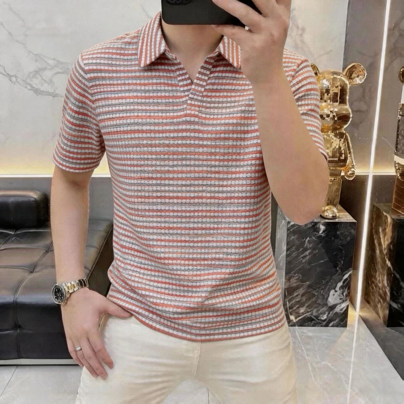 【轻奢时尚】夏季男士老钱风提花肌理感圆领短袖T恤POLO衫男装639