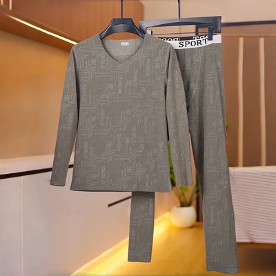 2025秋冬男士保暖内衣套装青少年V领双面德绒两件套秋冬秋衣秋裤