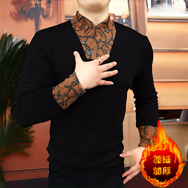 《玄纹金章》冬季新款加绒卫衣时尚高端长袖简约修身轻奢休闲帅气