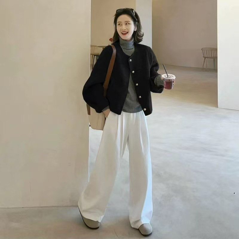 十三行高货！2025秋冬韩系圆领气质显瘦休闲小香风羊毛双面呢外套