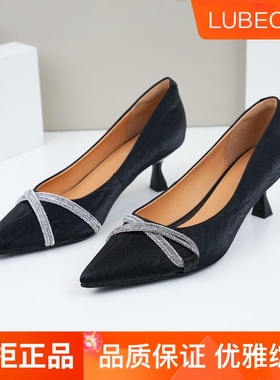 路贝佳女鞋浅口尖头高跟鞋单鞋2025春新品水钻细跟气质L25145A-11