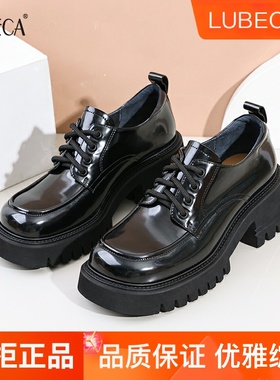 路贝佳2025秋款新款粗跟高跟圆头系带增高鞋女士小皮鞋L25166E-58