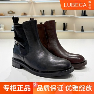 粗跟中跟圆头拼接短靴L25916F 新品 切尔西靴2025冬季 路贝佳女鞋