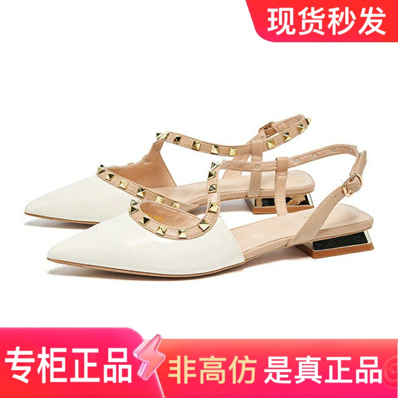 星期六尖头凉鞋方根低跟铆钉潮流2025夏新款一脚蹬时尚SSD1114472