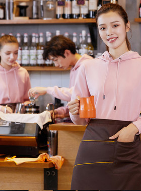餐饮服务员工作服长袖卫衣印字网咖饭店奶茶火锅店服务员秋冬装女