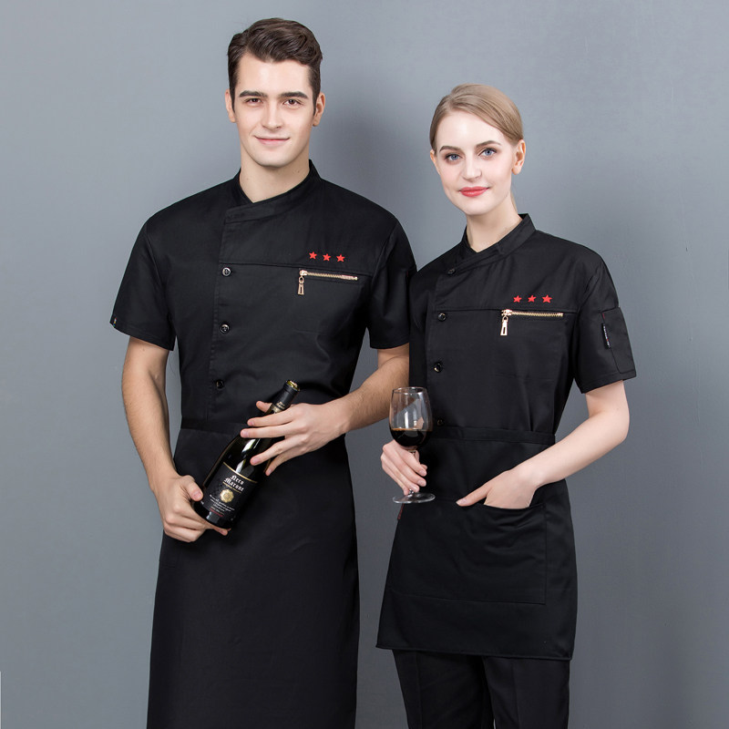 餐厅饭店厨师服短袖酒店厨衣工装制服夏装烧烤火锅店服务员工作服