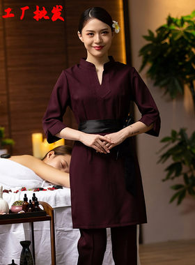 美容院美容师工作服女中式复古采耳养生艾灸馆技师服纯棉麻套装裤