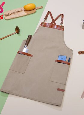 定制围裙工作服女男餐饮西餐厅咖啡厅服务员奶茶店印logo字帆布款