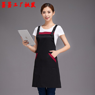 挂脖围裙定制服务员美甲奶茶店咖啡厅厨房烘焙网咖工作服背带围腰