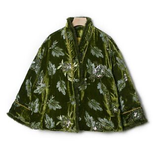 毛水貂刺绣珠片外套丝绒女拼接羽绒服中式新款”翠千山“鹅绒