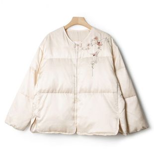 短外套中式MS*新款丝棉精工羽绒手绣圆领