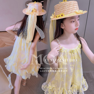 高级感女童吊带连衣裙夏季2025新款洋气超仙公主裙海边度假沙滩裙