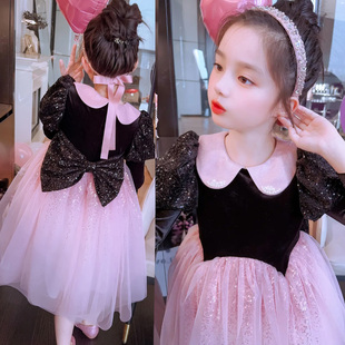 高级感女童连衣裙秋季2025新款洋气丝绒蓬蓬裙儿童公主裙高端礼服
