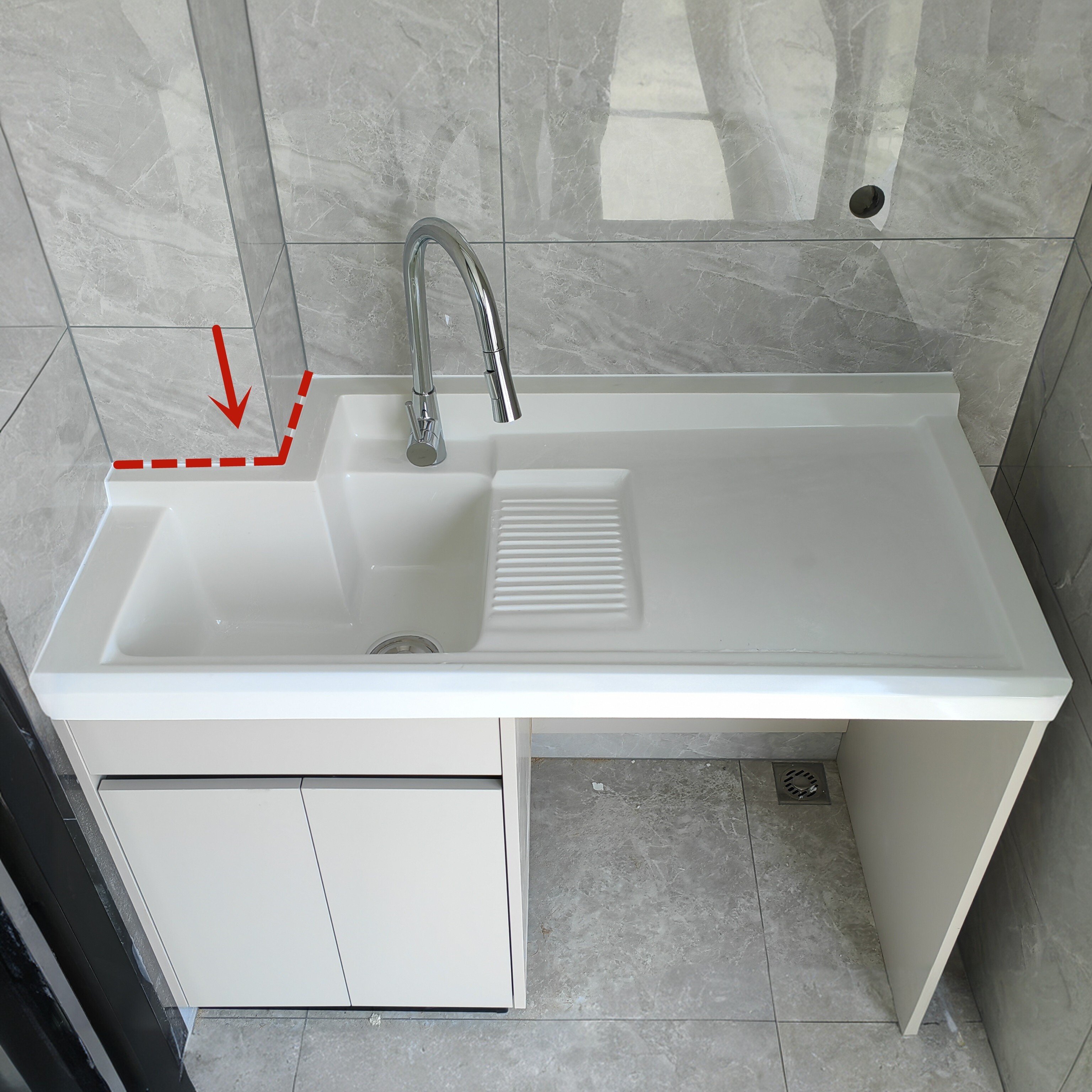 太空铝洗衣柜陶瓷蜂窝铝带搓板阳台洗衣池定制石英石切角一体台盆