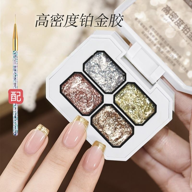 新款金属高密度免洗铂金胶爆闪勾边拉线胶彩绘胶美甲店专用甲油胶