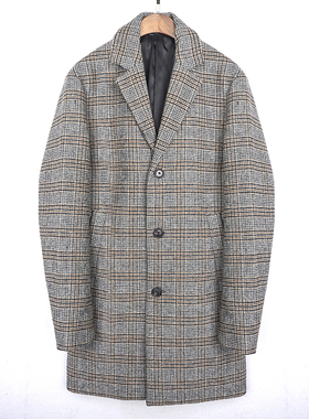 复古格子呢大衣男士中长款秋冬新款青年日系宽松双面羊绒男装外套
