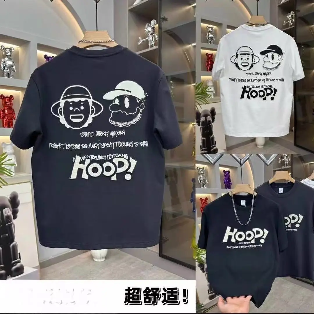 新款夏季字母印花短袖T恤男潮流百搭卡通半袖时尚宽松上衣打底衫