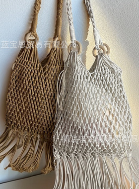 新款民族风波西米亚流苏编织包包女时尚棉绳包海边度假斜挎单肩包