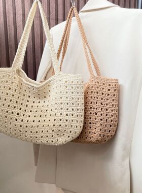 新款韩系简约网格包成品华夫格手工腋下包高级感棉线大容量通勤包