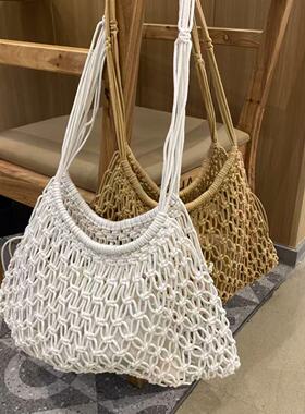 镂空草编包新款网红大容量海边度假编织包休闲网兜单肩托特子母包