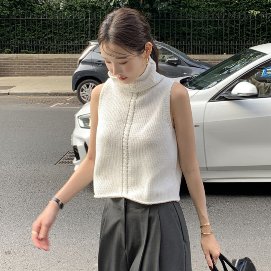 秋季新款 ins设计感高冷御姐麻花卷边无袖针织背心上衣女 包邮