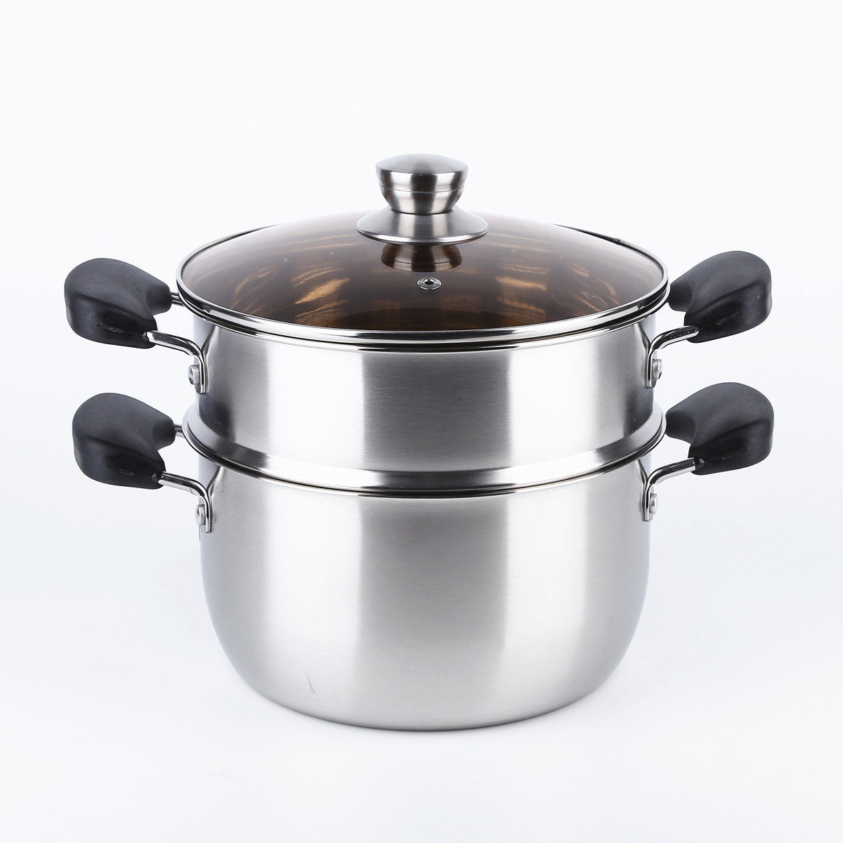 敬兴德式超厚重双人不锈钢蒸汤锅一体成型底锅小蒸锅特厚隔热防烫