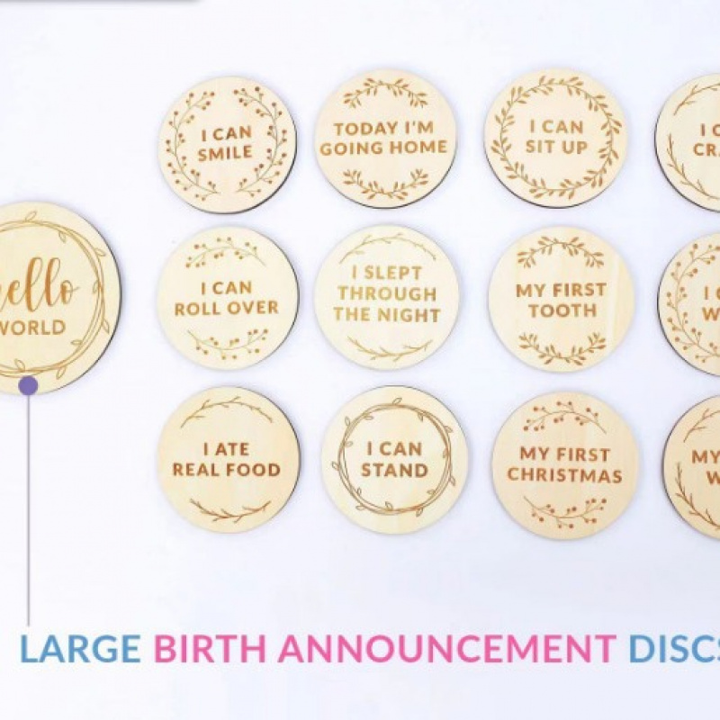 新款婴儿木制里程碑月份名牌双面