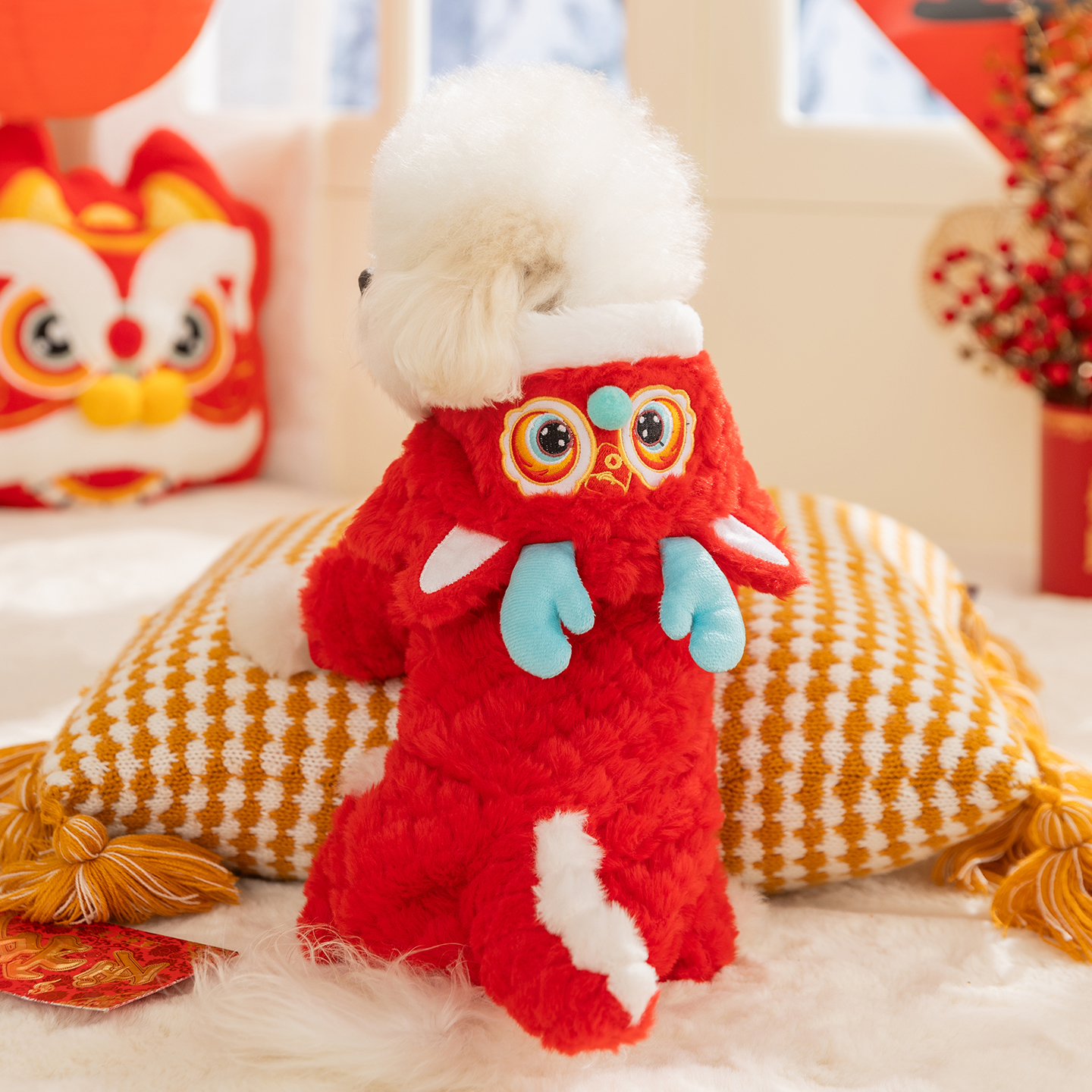 新年宠物服饰中小型犬比熊博美秋冬可牵引喜庆过年变身装狗狗衣服