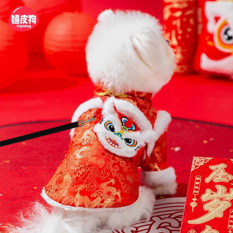 可牵引拜年服#狗狗新年醒狮唐装