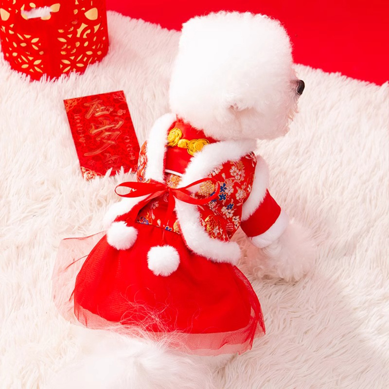 小狗狗唐装宫廷风新年裙子小型幼犬比熊泰迪喜庆过年宠物加厚衣服