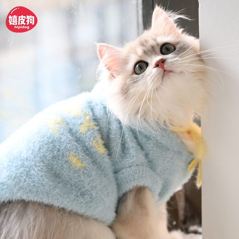 猫咪衣服连帽绒衣秋冬季加厚保暖布偶英短美短宠物服装成幼猫冬装