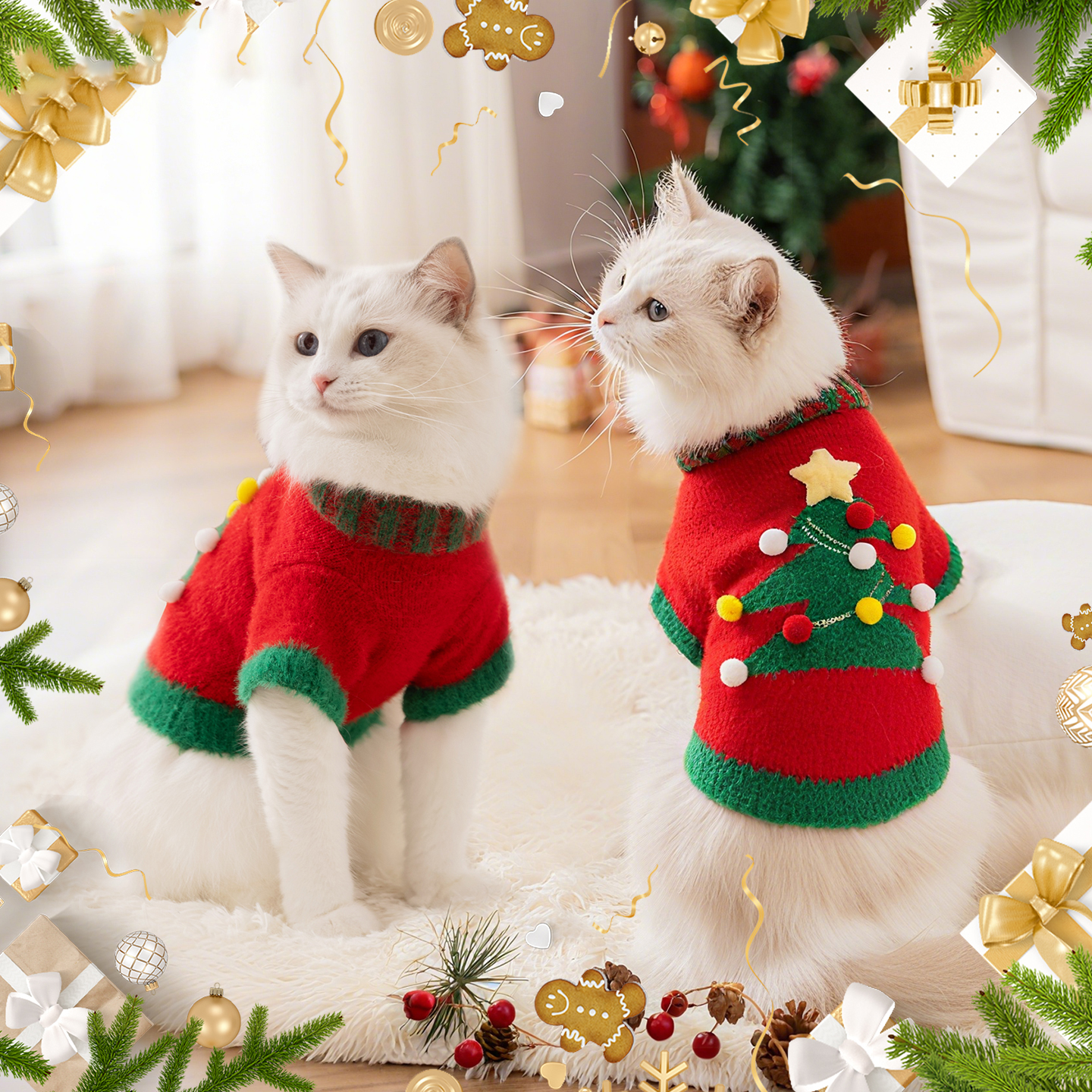 冬季圣诞风布偶德文猫咪衣服保暖毛衣马甲披风衣服宠物小猫咪衣服