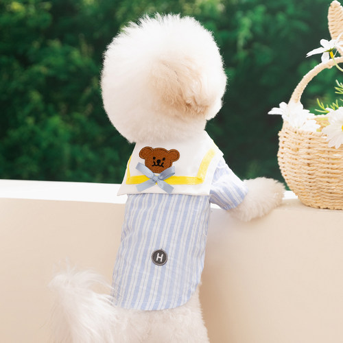 春夏薄款透气狗狗海军领条纹衬衫