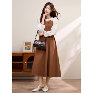 法式赫本风连衣裙高级感复古早春收腰a字女士长裙长袖温柔宫廷风