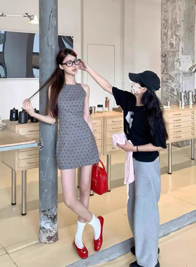 ffcheer 复古miu系波点连衣裙春夏季女收腰背心裙无袖短款裙子