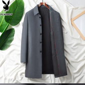 外套春秋加肥加大码 中老年爸爸装 上衣 翻领风衣男士 花花公子中长款