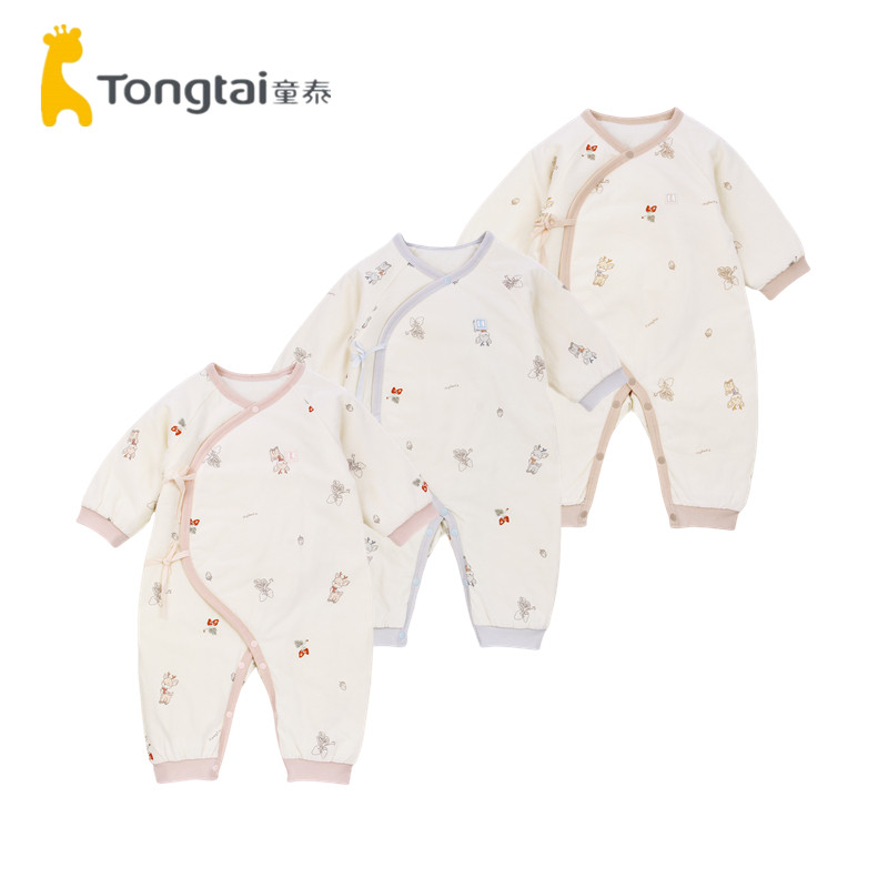 童泰初生新生婴儿衣服秋冬款纯棉保暖偏开薄夹棉连体衣加厚和尚服