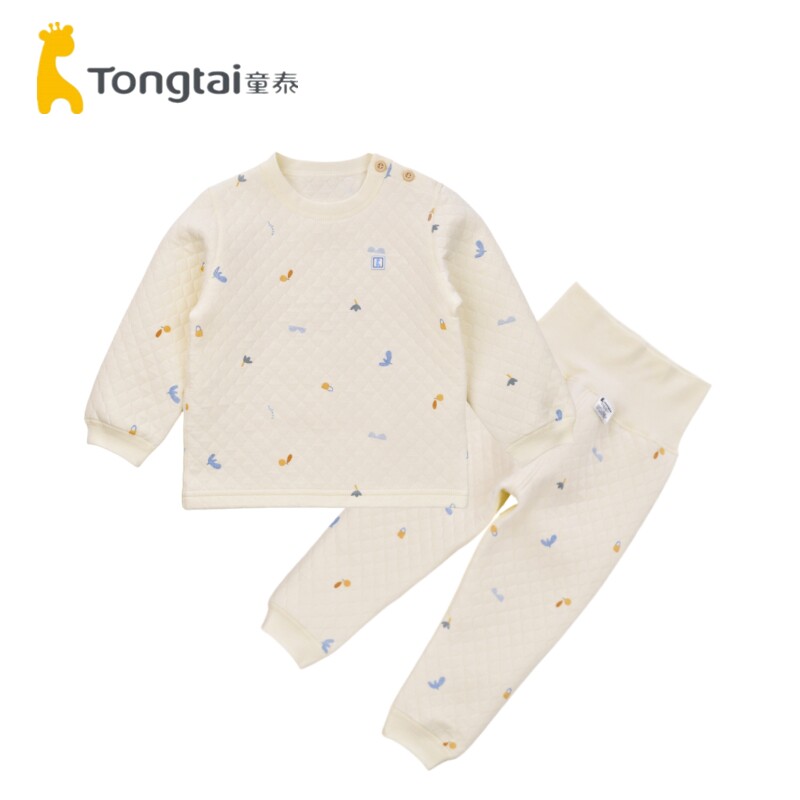 童泰秋冬婴儿加厚保暖内衣男女宝宝1-3岁家居肩扣上衣高腰裤套装