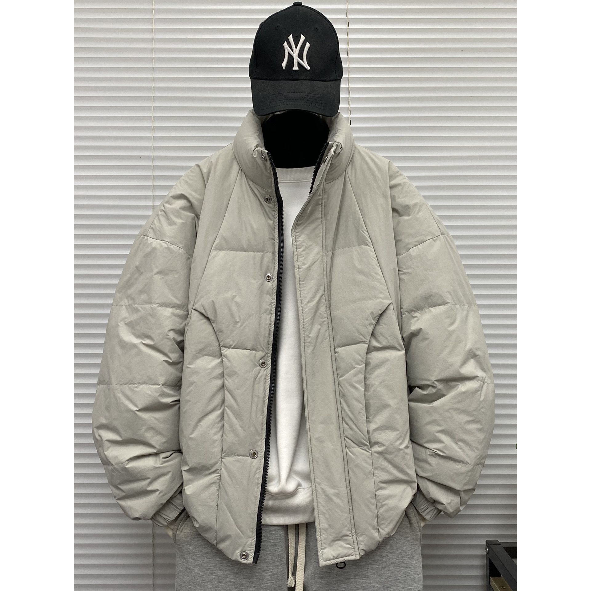 解构无帽立领羽绒服男士冬季装大码oversize90白鸭绒工装保暖外套