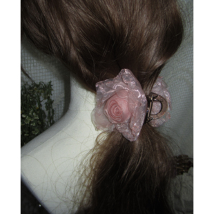 原创设计手作玫瑰复古法式温柔粉花朵小抓夹古风边夹发饰发夹新款