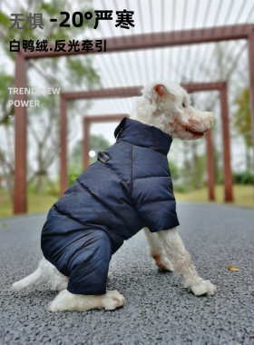 派比狗狗带牵引包肚白鸭绒羽绒服