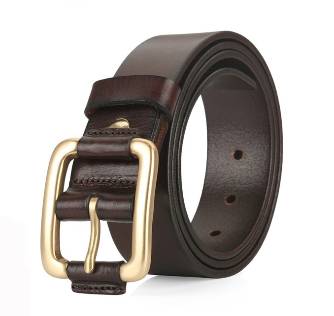 进口皮带中年男士纯铜光面加长款