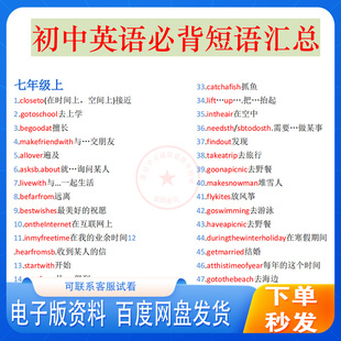 初中英语短语总结初一二三必背英语词组七八九年级上下册英语词汇