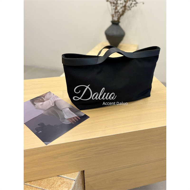 大罗Daluo自留帆布+头层小牛皮大容量子母包极简百搭手提包托特包