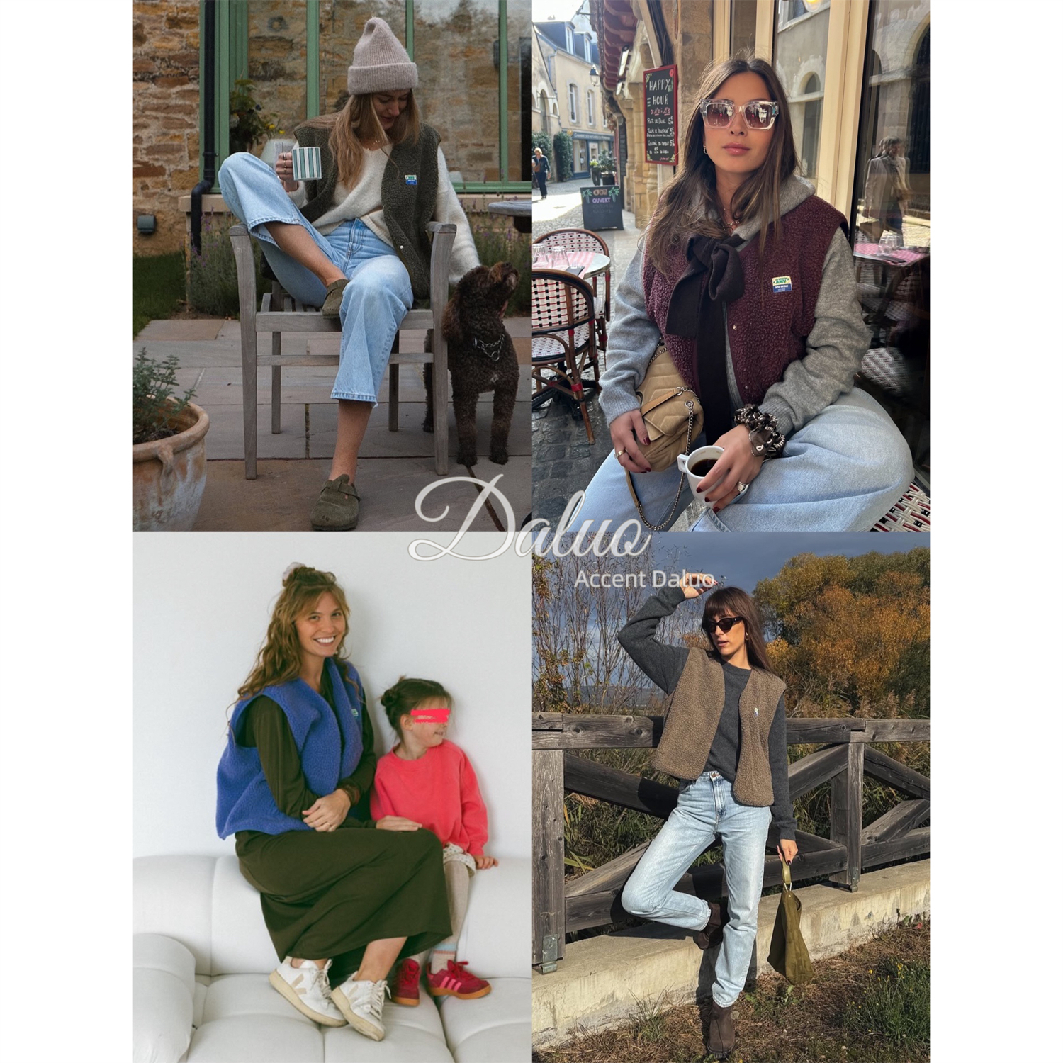 大罗Daluo早秋ins超火穿搭时髦洋气复古摇粒绒宽松V领马甲女外穿