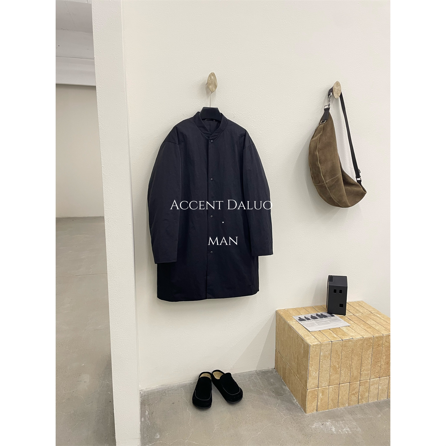 ACCENT DALUO无性别日系复古小立领廓形保暖中长款风衣羽绒服外套