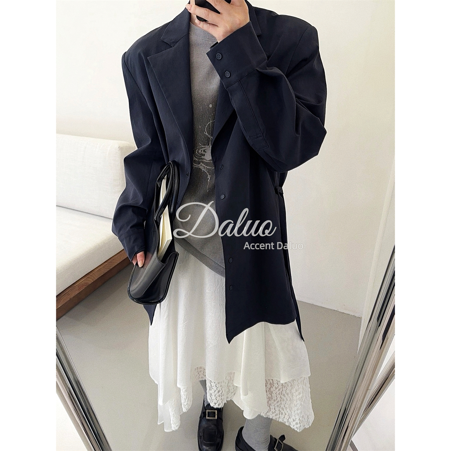 大罗Daluo25秋新款精致百搭极简可绑带收腰廓形长袖西装休闲外套