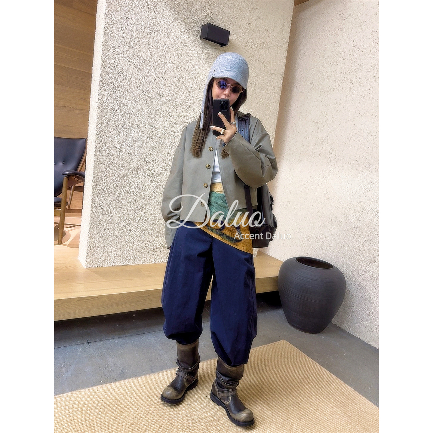 大罗Daluo高端进口纯棉 超好看撞色独特廓形宽松短外套女25秋新款