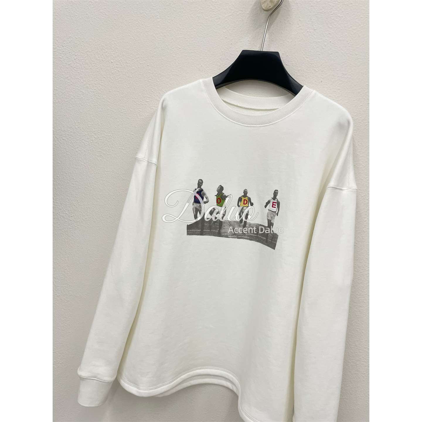 大罗Daluo趣味马拉松冲刺印花刺绣重磅纯棉抓绒宽松廓形长袖卫衣