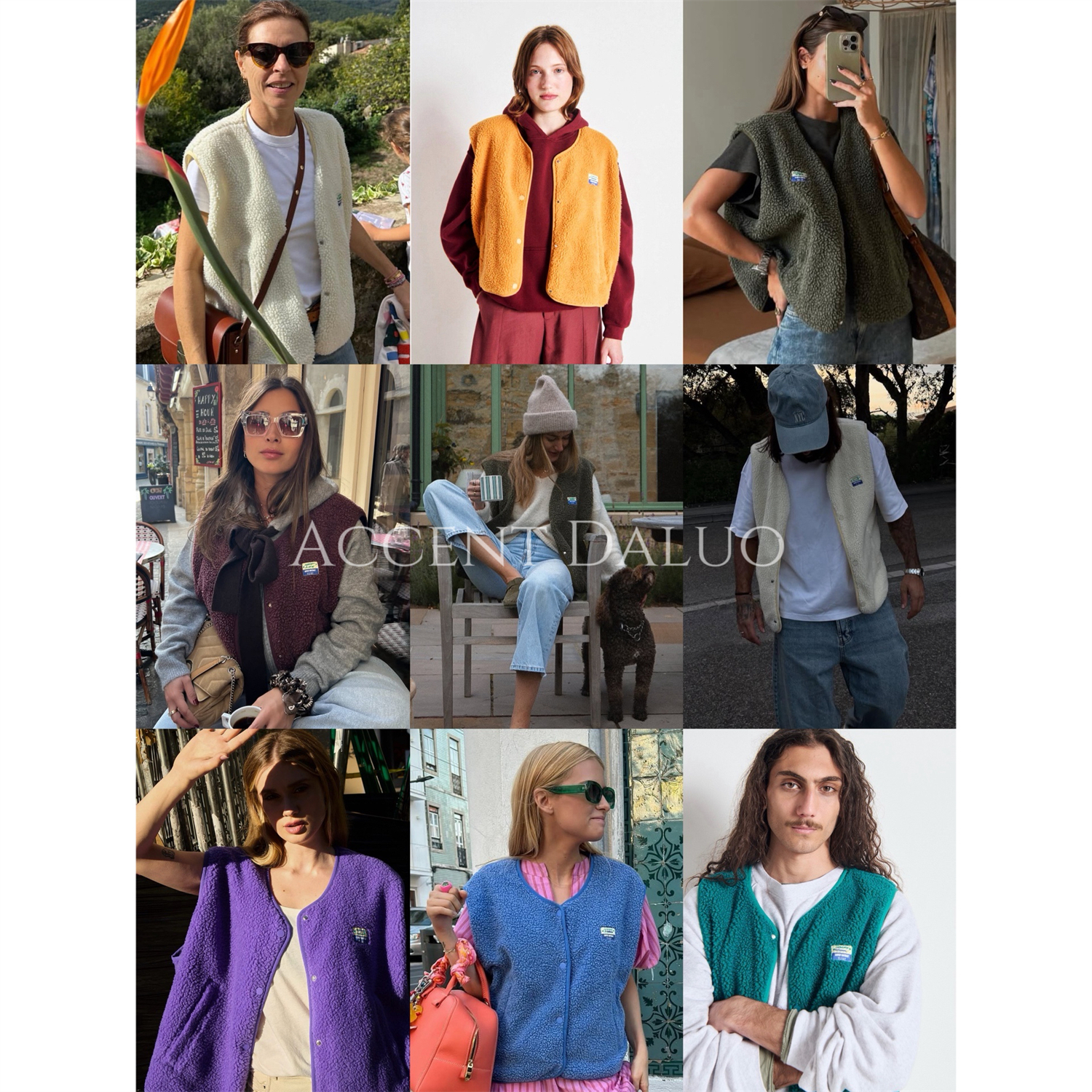 大罗Daluo早秋ins超火穿搭时髦洋气复古摇粒绒宽松V领马甲女外穿